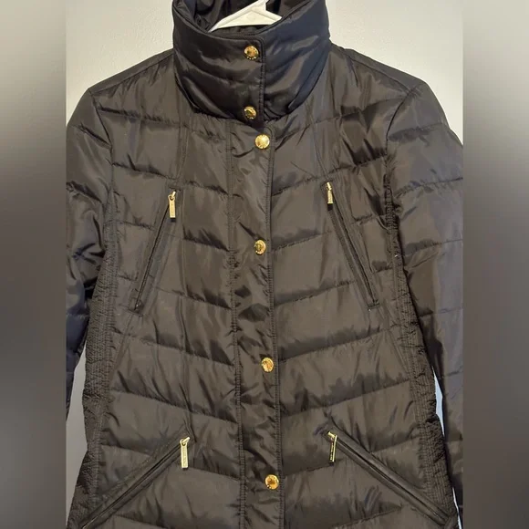 Michael Kors Women's Long Puffer Coat Size small black with gold see pics* - Picture 7 of 16